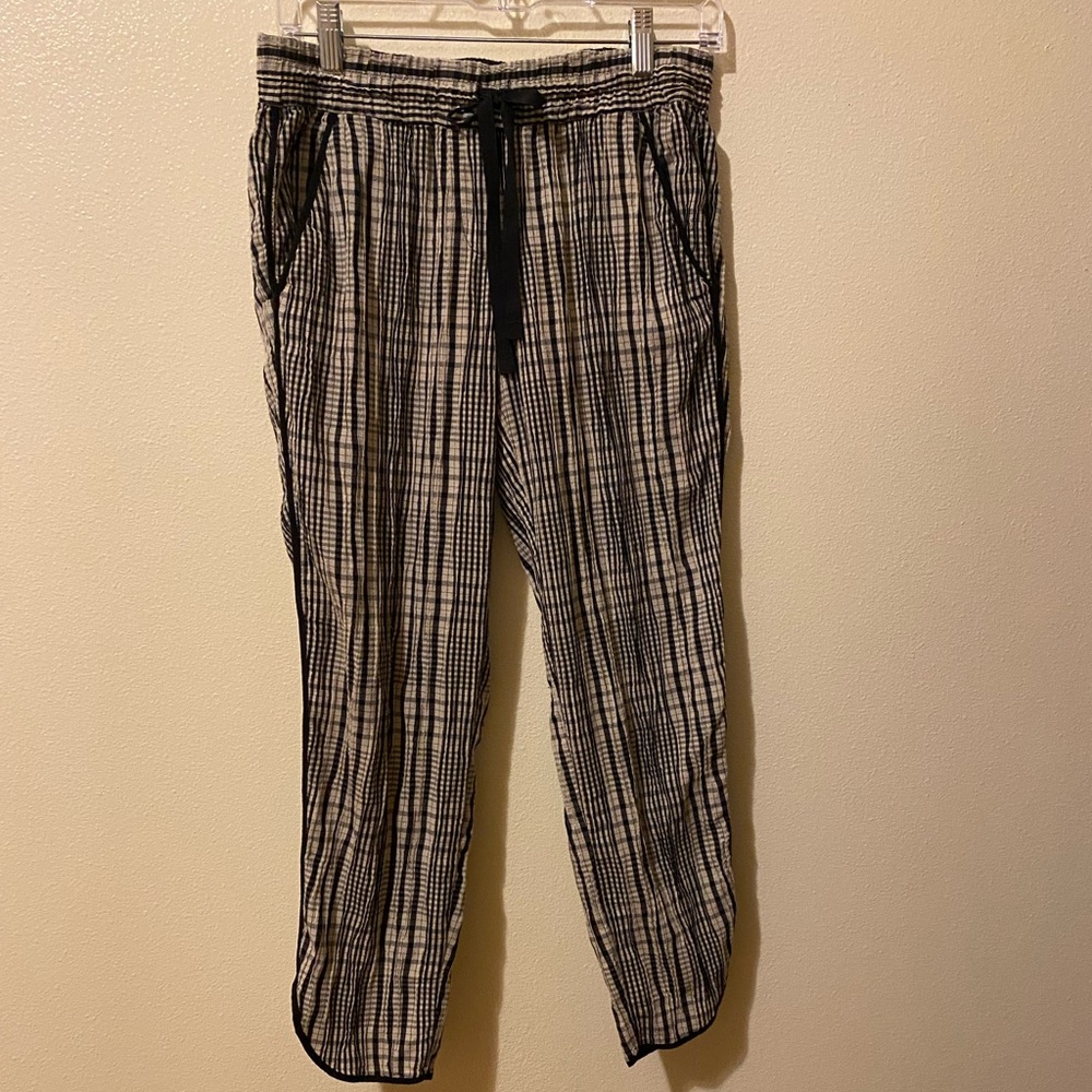 Loft  Black & White Plaid Drawstring Pants Joggers